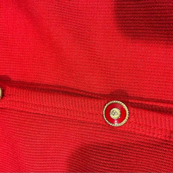Vintage Red Midi Dress W/ Gold Accent Button Front Sz S Short Sleeve Links Retro - Picture 2 of 7